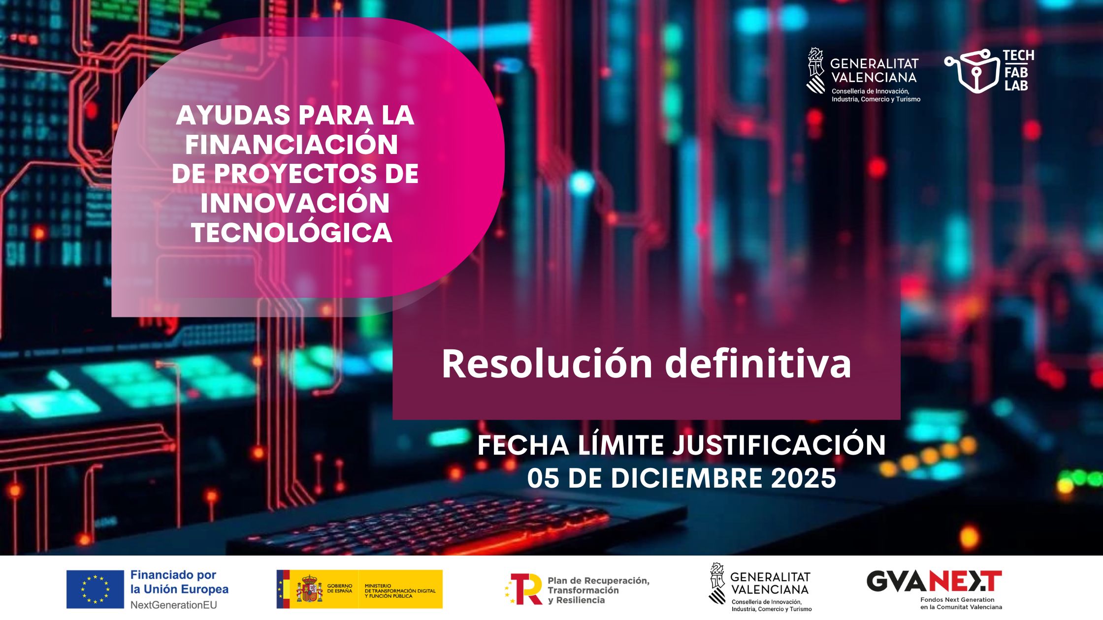 Resolución definitiva Convocatoria de Ayudas para la financiación de proyectos de innovación tecnológica